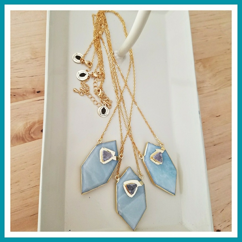 Amazonite Shard and Druzy 14K Gold Necklace - Picture 3 of 7